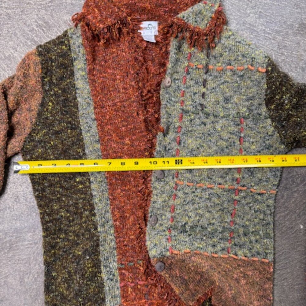 Boho Patchwork Sweater Womens Small Multicolor Fu… - image 3